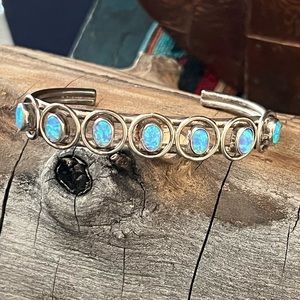Vintage Native American Sterling Silver Opal Cuff Bracelet
